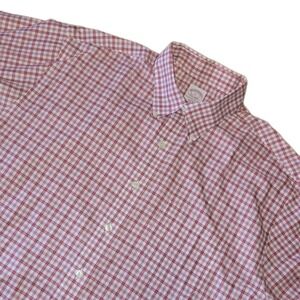 Brooks Brothers Dress Shirt Mens Large Red White Checkered Non Iron Classic Fit
